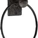 Rustic State Motris Wall Mount Railroad Spike Industrial Design Cast Iron Towel Ring with Hammered Effect Texture for Bathroom and Kitchen - Hand Towel Holder Hanger Rack - Black