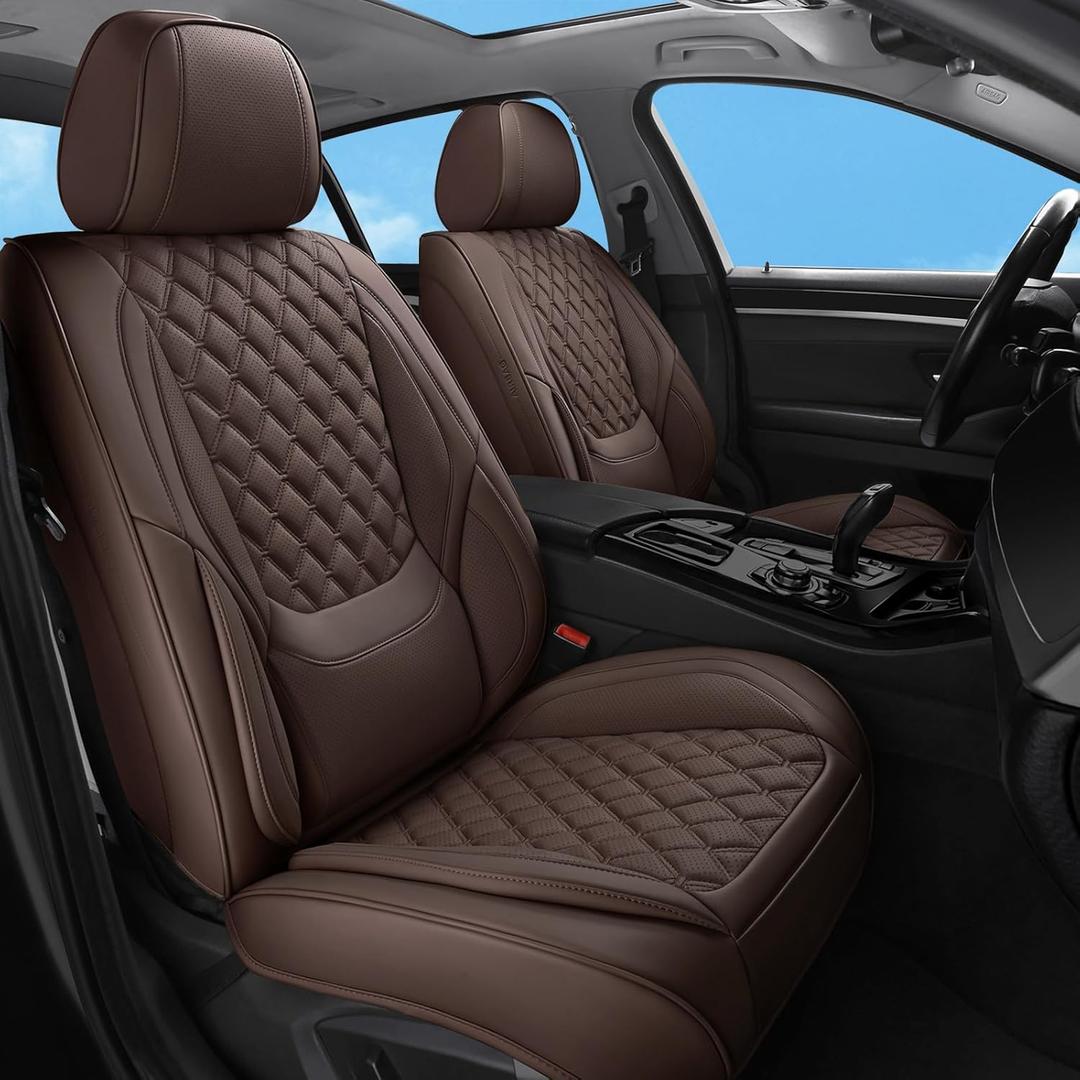 Car Seat Covers Full Set Brown,Luxury Faux Leather Car Seat Covers Waterproof Non-Slip Seat Protector Universal Fit for Most Cars SUVs Trucks Pick-ups, Car Accessories Interior(Brown-Full Set)