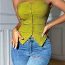 Milumia Women's Strapless Button Front Tube Top Split Hem Going Out Bandeau Tops (Green, M)