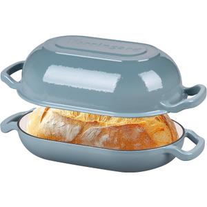 VORRINGARD Enameled Cast Iron Sourdough Bread Oven, Dutch Oven, Loaf Cast Iron Bread Pan for Homemade Bread Baking, Meatloaf Pan with Lid, 5QT, Sea Salt