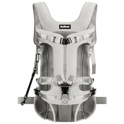PetBonus Pet Front Dog Carrier Backpacks, Adjustable Pet Backpack, Legs Out Easy-fit Puppy Chest Carrier for Medium Small Dogs, Hands Free for Hiking, Cycling (Grey, XL)