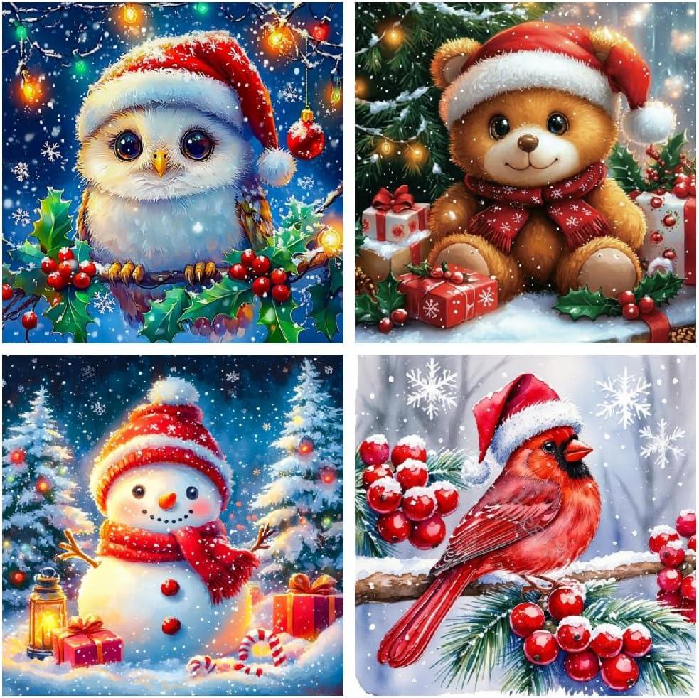 YarnMate 4 Pack Diamond Painting Kits for Adults-Christmas Animals Diamond Art Kits for Adults,5D Diamond Painting,DIY Full Drill Diamond Painting Gem Art and Crafts 14x14inch (G8886+G8887+G8888+G8889)