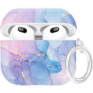 Compatible with Airpods 3rd Generation Case - Wonjury Protective Hard Compatible with Airpods 3 Case Cover with Cleaner Kit Women Girls Keychain, Watercolor Marble