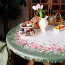 Round Fitted Tablecloth with Elastic Waterproof Floral Table Protector Wipeable Reusable Spring Summer Table Cover for Outdoor Picnic Holiday (Rose, 36"-45" Round Tight Fit)