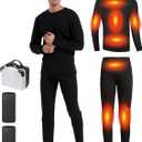 Heated Thermals Underwear Set for Men 8 Heating Zones Heated Pants and Shirt with 2 * 10000mAh Battery (X-Large, Black)