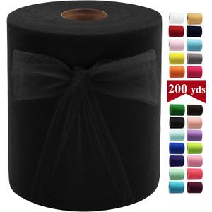 Black Tulle Fabric Rolls 6 Inch by 200 Yards (600 feet) Fabric Spool Tulle Ribbon for DIY Black Tutu Bow Baby Shower Birthday Party Wedding Halloween Decorations Craft Supplies