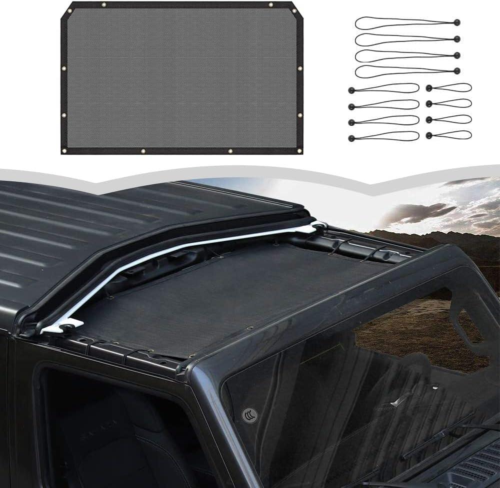 Voodonala for Jeep JL Sunshade Mesh Sun Shade Bikini Top Roof Sunblock Mesh Heat Shield Mesh for 2018-2026+Jeep Wrangler JL JLU 2/4 Door & Gladiator JT, Block Heat Block UV Rays Plain Black