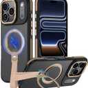 360Spin Magnetic Stand Compatible with iPhone 17 Pro Case, Ring Holder&Kickstand with Silicone Strap[Fit for MagSafe], Mil-Grade Shockproof Protective Translucent Phone Case (Desert Gold)