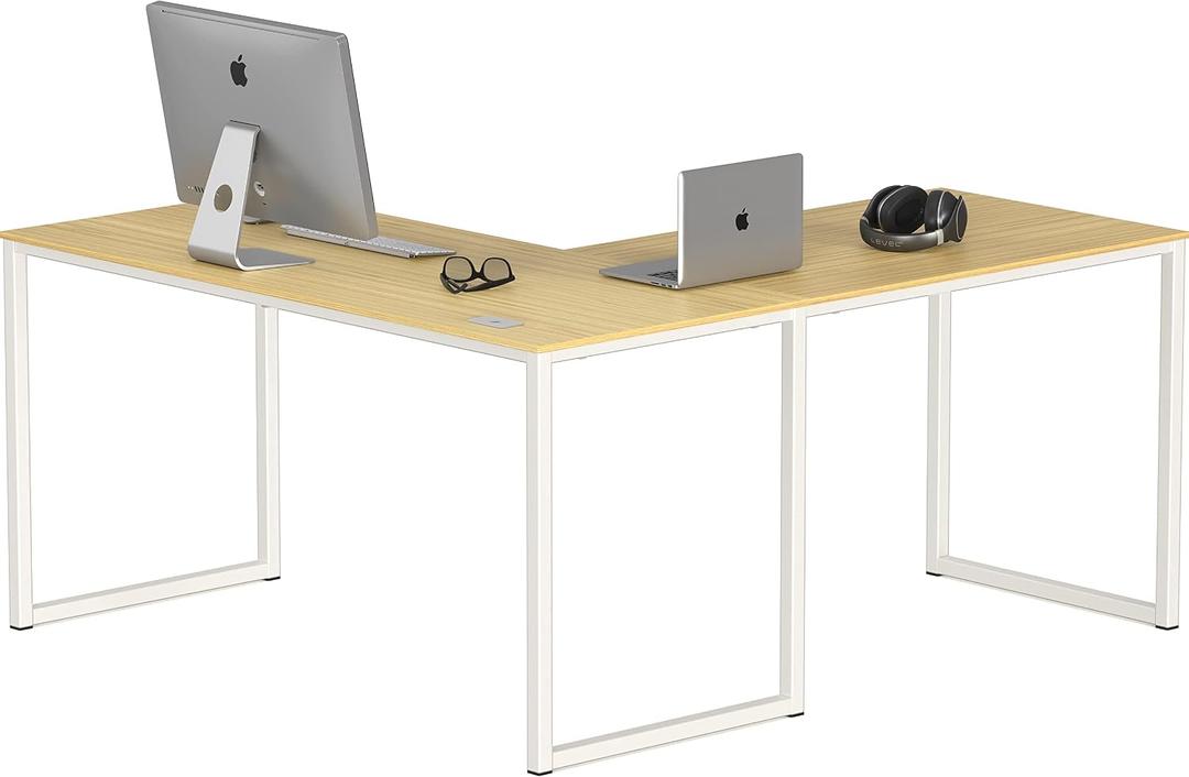 SHW Mission 55 x 60 Inches L-Shape Home Office Computer Desk, Oak, 55-inch L-shaped