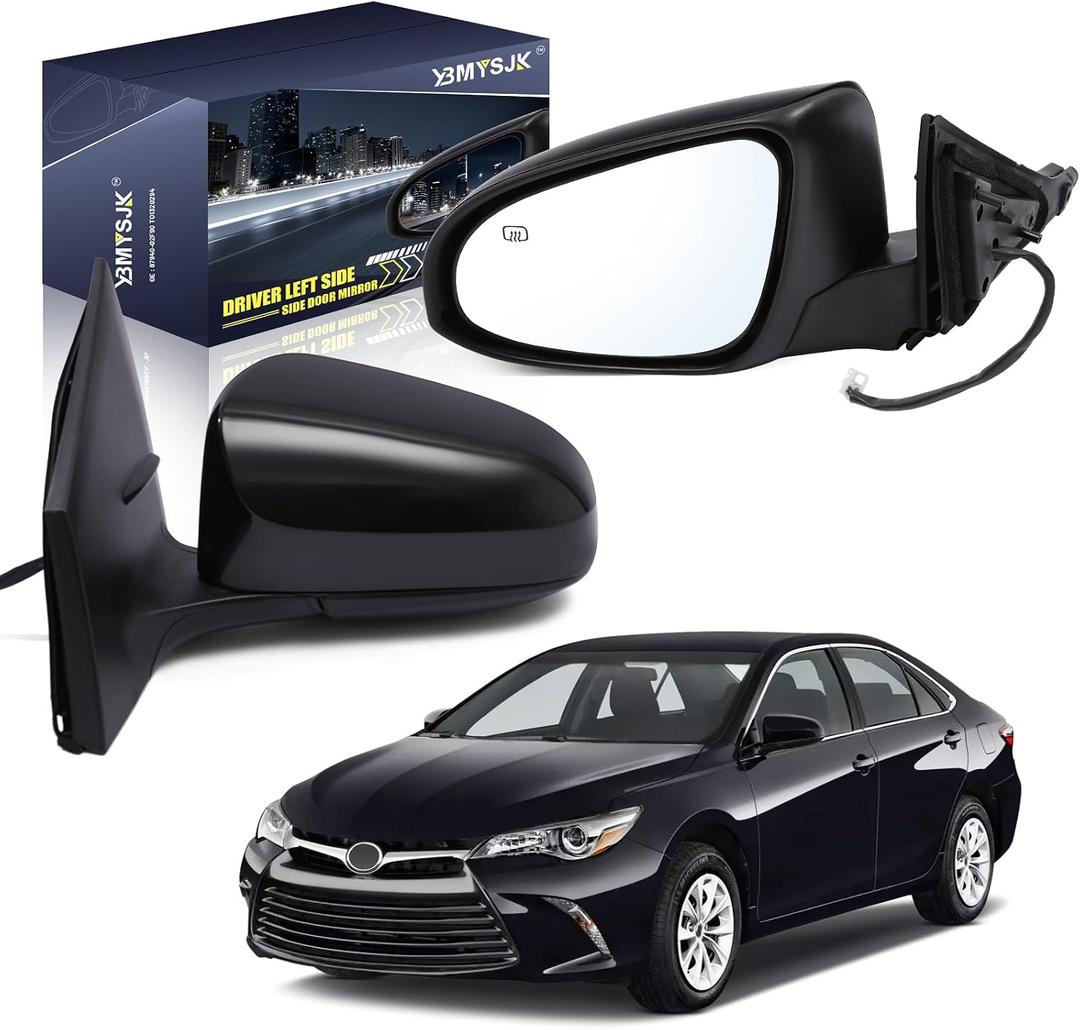 Driver Side Power Door Mirror Compatible with Toyota Corolla 2014 2015 2016 2017 2018 2019, With Heated Manual Folding W/o Turn Signal Light Black 5 Pin