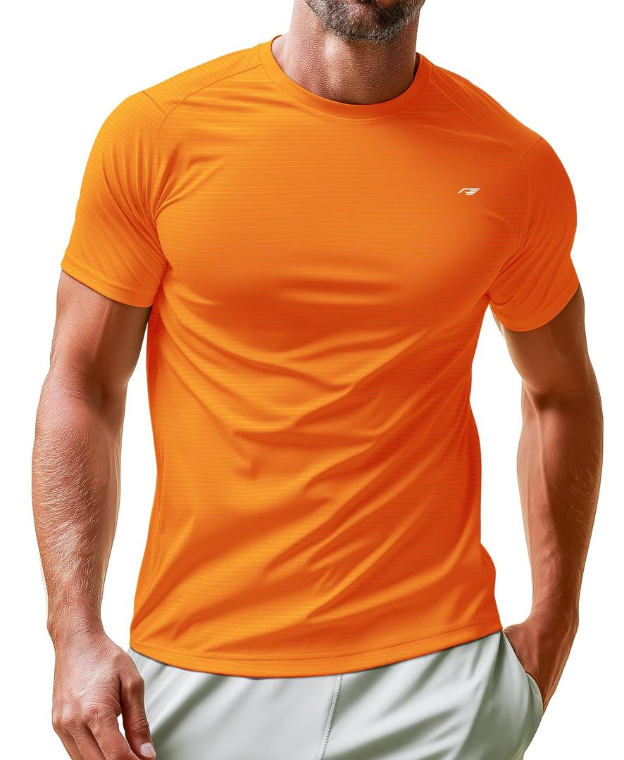 RGJU Mens Performance T Shirts Short Sleeve Athletic Fit(Orange,L) (Orange, L)