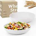 Wrova Salad Bowls 10inch Serving Bowls 65oz Large Salad Bowls Wheat Straw Bowls Set of 2 Wide and Shallow Plastic Salad Bowl for Kitchen Microwave & Dishwasher Safe.White