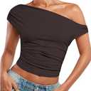 WDIRARA Women's Off Shoulder Tops Sleeveless Ruched Going Out Crop Tank Top XL Coffee Brown