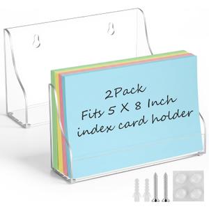 Dunzoom 2 Pack 5x8 Index Card Holder, 2-in-1 Desk & Wall Mounted Acrylic Index Card Display Stand, Includes Screws & Anchors, Clear Flash Notecard Organizer for Classroom, Office & Study