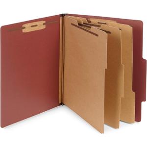 Blue Summit Supplies 10 Red Classification Folders, 3 Dividers, Letter Size with 2 Inch Tyvek Expansions, 8 Section Brick Red Classification Folder, 10 Pack