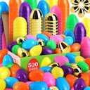 LEASEN [ 12 Surprise Golden Eggs ] 500 Pack Plastic Easter Eggs Bulks, 2.3 Inch Empty Easter Eggs, Bright Colors Plastic Eggs Fillable for Easter Hunt, Basket Stuffers Fillers, Easter Party Favor Pack Of 3