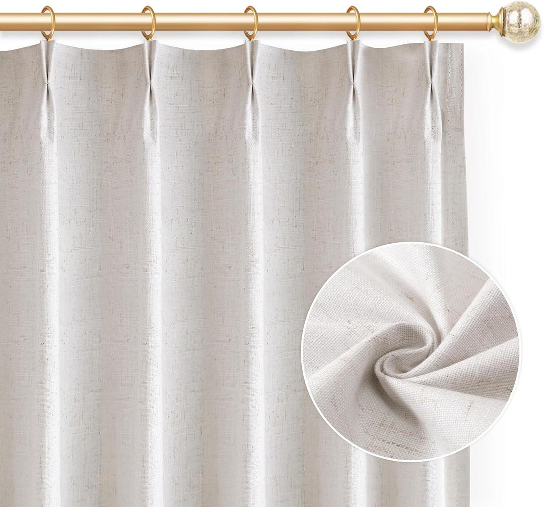 Closet Door Curtains Small Kitchen Tier Curtains for Window Natural Linen Pinch Pleated 100% Blackout for Doorways French Closet Door With Hooks 25" Wx40 L 2 Panels