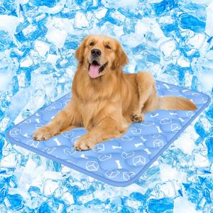 Rywell Dog Cooling Mat 2.0,44 * 32 Thicken Cooling Mat for Extra Large Dog, Internal Waterproof& Endothermic Color Changing Arc-Chill Cool Fiber(QMAX>0.5) for Pet in Summer, Washable, Non-Toxic (Blue)