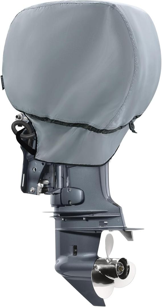 Waterproof Outboard Motor Cover 600D Fade Resistant Boat Engine Hood Cowling Cover Fits Motor 225-300 HP, Grey
