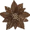 6pcs Glitter Christmas Flowers 12 Inch Large Velvet Poinsettia Artificial Christmas Flowers Velvet Poinsettia Floral Picks Stems for Xmas Tree Decorations Wreaths Garland Wedding - Antique Copper