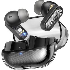 TOZO Crystal Pods Hybrid Active Noise Cancelling Wireless Earbuds, 10mm Drivers Deep Bass Stereo Sound, 4 Mics Smart ENC AI Calls, 32 EQ via App, Bluetooth 5.4 Headphones, Crystal Case Design (Black)
