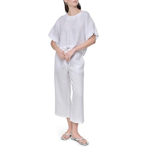 DKNY Women's Lightweight Linen Crop Top, White XS