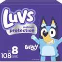 Luvs Size 8 Baby Diapers, Platinum Protection Bluey Diapers for Day & Night,Size 8, 108 Count