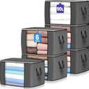 90 L Large Storage Bags, 6 Pack Clothes Storage Bins Foldable Closet Organizers Storage Containers with Reinforced Handle for Clothing, Blanket, Comforters, Bed Sheets, Pillows and Toys (Gray) 