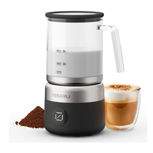 YESERLI 5in1 Split Glasscup Electric Milk Frother, 14oz OneTouch Foam Maker & Steamer for Latte/Cappuccino/Hot Chocolate, 600W Automatic Milk Warmer & Cold Froth, DishwasherSafe Glasscup BPA Free