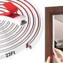 alophoty Weather Stripping Door Seal - 23 Ft Self-Adhesive TPE Rubber Door Seal Strip for Door Frame/Window Seal, Soundproofing & Insulation Strip to Block Drafts, Wind, Noise, Dust (White) (White D (WH: 0.350.24 in))