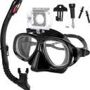 Nearsighted Snorkeling Gear for Adults Youth, Professional Shortsighted Full Dry Top Silicone Snorkel Set, Anti-Fog Diving Mask with Detachable Camera Mount for Scuba Diving, Spearfishing, Freediving (-1.5)