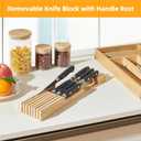 TIOPGHAD Small-Bamboo-Silverware-Drawer-Organizer, Expandable Utensil Kitchen Cutlery Tray Flatware Organization Adjustable Wood Tableware Dividers Storage (with Removable Knife Block)(Natural)