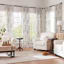 jinchan Linen Blend Curtain Floral Curtains for Living Room 90 Inch Length Black Printed Curtain Rod Pocket Back Tab Farmhouse Peony Flower Patterned Drapes Bedroom Window Curtains Set 2 Panels
