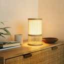 AFORTLO Table Desk Lamp,Bamboo Boho Decorative Nightstand Night Light Japanese Hollow-Out Lamp Home Decor for Bedroom,Living Room,End Table or Office with Bulb
