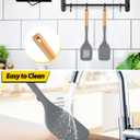 Pack of 2 Large Silicone Spatula, Heat Resistant Solid Turner, Non Stick Slotted Spatulas with Wooden Handle, Ideal Kitchen Utensils for Flipping, Pancakes, Eggs, Fish(GRAY)