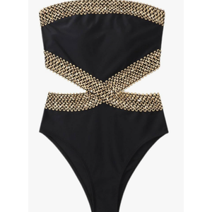 Milumia Women's Stitch Detail Strapless One Piece Swimsuit Cut Out Bandeau Bathing Suit L