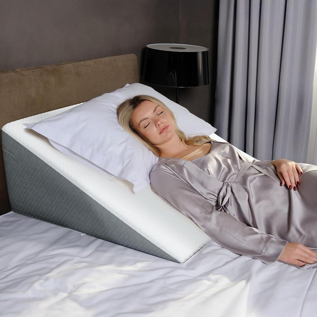 Kolbs Bed Wedge Pillow for Sleep Apnea, FSA Eligible Acid Reflux, and Back Pain Relief, with Chic Jacquard Cover - Headboard Wedges for Sleeping (Extra Wide 12" Height)