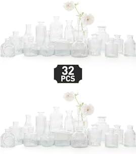 Glass Bud Vase Set of 31 - Clear Bud Vases in Bulk, Small Vases for Flowers, Cute Vases for Centerpieces, Mini Vintage Vase for Rustic Wedding Decorations, Home Table Flower Decor