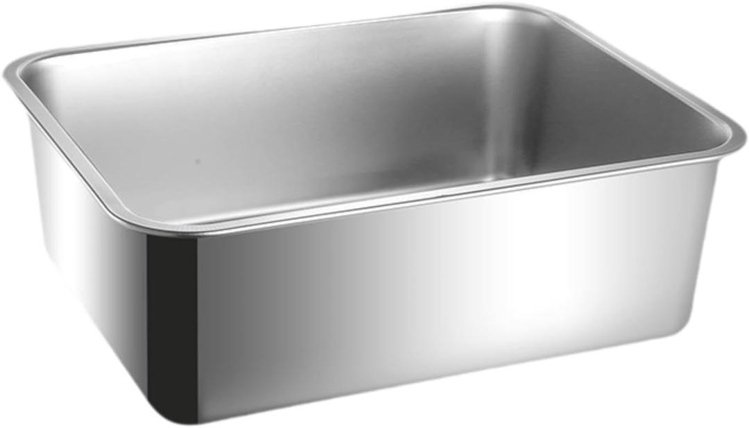 Cat Litter Box Litter Pan Stainless Steel High Sided Anti Splashing Sand Box Sturdy Pet Supplies for Small Cats Kitten Toilet, Height 15cm