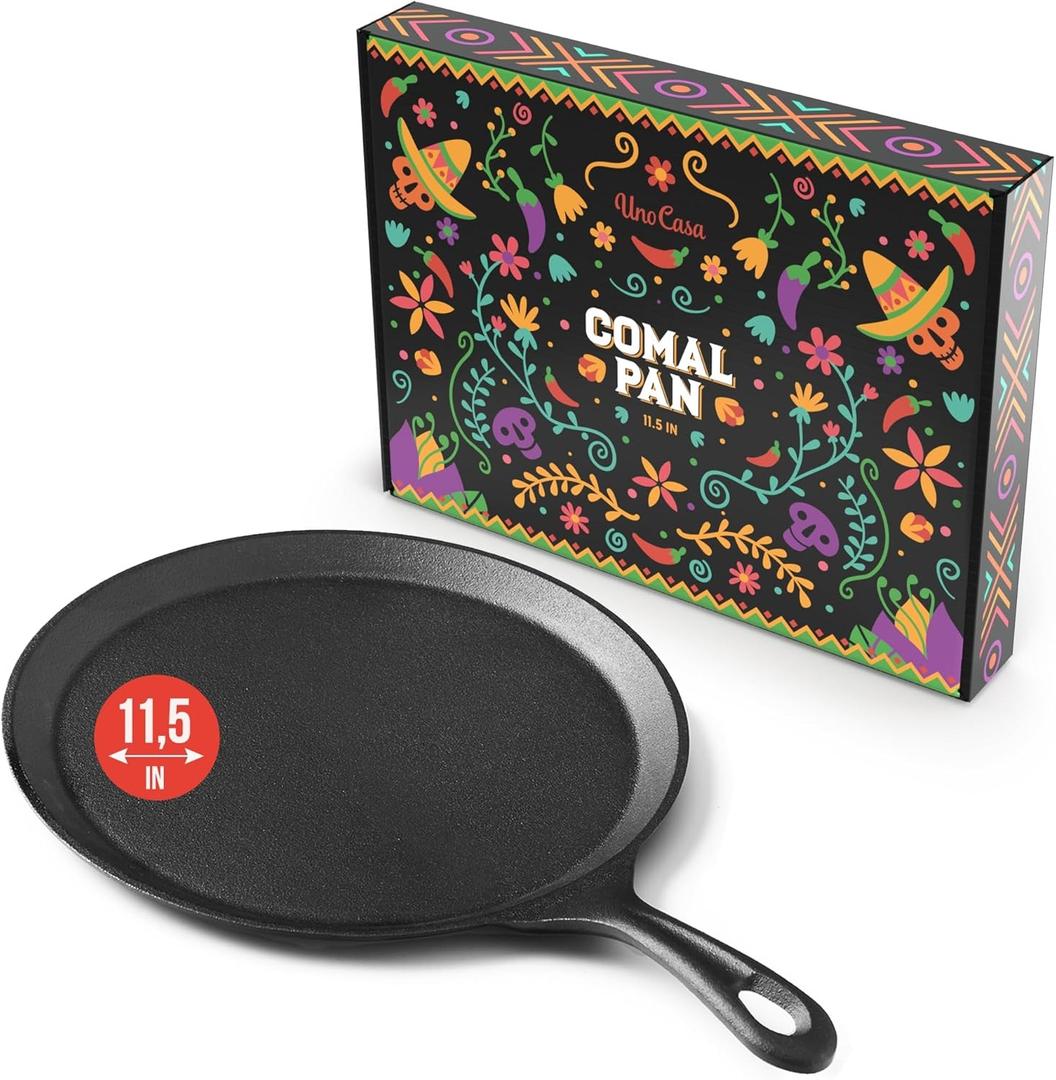 Uno Casa Cast Iron Comal Pan 11.5 Inch - Skillet for Roti, Tawa/Dosa Pan Pataconera, Comales para Tortillas - Cast Iron Pizza Pan - Comal Para Tortillas Grande