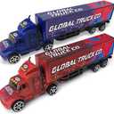 ArtCreativity Semi Truck Toys for Boys, Set of 2, Pull Back Truck Toys for Kids in Red & Blue, Trailer Trucks for Hours of Pretend Play, Unique Toy Car Party Decorations and Boys Room Decor