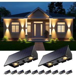 12 Pack Solar Up and Down Wall Lights Outdoor Decorative Fence LED Waterproof Yard Lamps for Deck, Patio, Porch, House, Garden, Easy to Install Solar Powered Wall Mount Lights for Outside (Warm White)