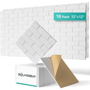 Soundsbay Acoustic Panels, 18 Pack Sound Proof Foam Panels for Wall, High Density Soundproof Wall Panels Brick Wall Panels for Office,Reccording Studio, Ceiling 12" X 12" X 0.4" White