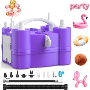 Electric Balloon Pump, 4-in-1 Balloon Blower with Triple Inflating Ports for All Balloons, Air Pump for Sports Balls, Inflator& Deflator for Inflatables (Dust-Proof Storage Bag Included) (Purple)
