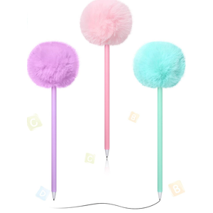 6 Pieces Fluffy Ball Pens Plush Pens Macaron Color Ballpoint Blue Gel Ink, for Office Supply, Coworkers, Women, 3  colors