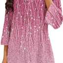 Poetsky Womens Tunic Tops 3/4 Bell Sleeve Loose Fit Tunics Dressy Casual Side Split Flare Top for Leggings S-3XL (Pink, L)