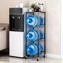 5 Gallon Water Jug Holder - 3-Tier Water Jug Rack with Wheel Reinforced X-Shape Design, 5 Gallon Water Jug Stand with Storage Shelves for Kitchen, Living Room, Office