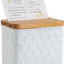 Recipe Box with Cards and Dividers Set 4x6 Recipe Holder for Kitchen Counter Metal White Honeycomb Pattern Embossed Recipe Card Box with Wooden Grooved Lid