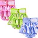 Reusable Dog Diapers Female, Pack of 3 Washable Highly Absorption Puppies Dogs Diapers for Period Heat Panties or Excitable Urination (Printing, L)