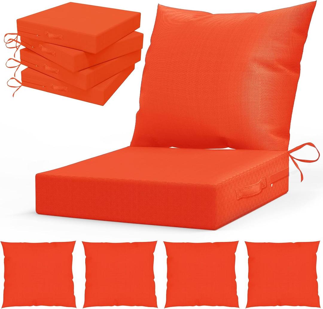 LAGRATY Outdoor Chair Cushions for Patio Furniture24" x 24" Deep Seat Cushions with Backrest for Couch Sofa Chair - Waterproof Fade-Resistant Patio Cushion (Set of 4,Orange)